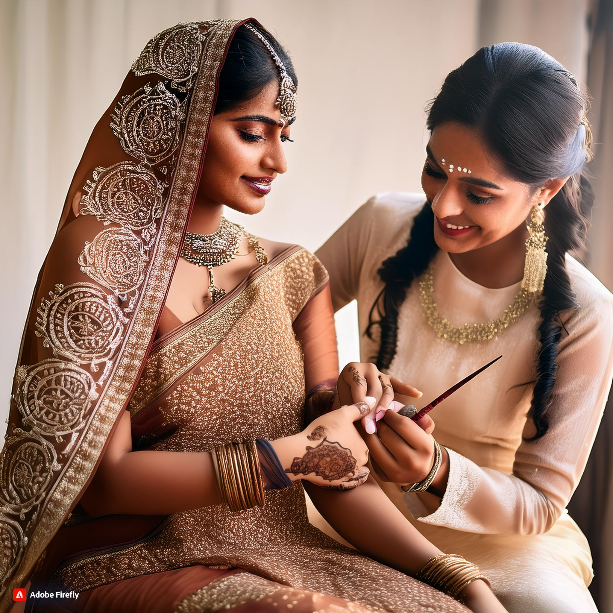 Firefly Indian women henna artist working on a bride 67017