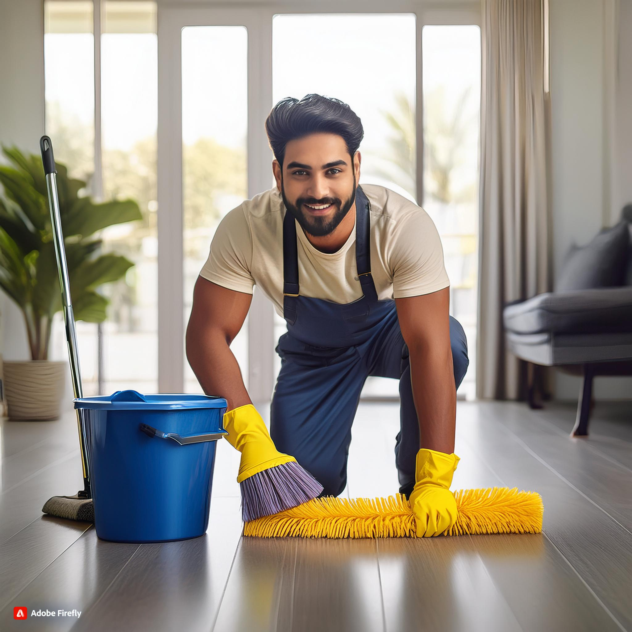 Firefly indian home service man cleaning a floor of a flat with all cleaning brushes, bucket and det (1)