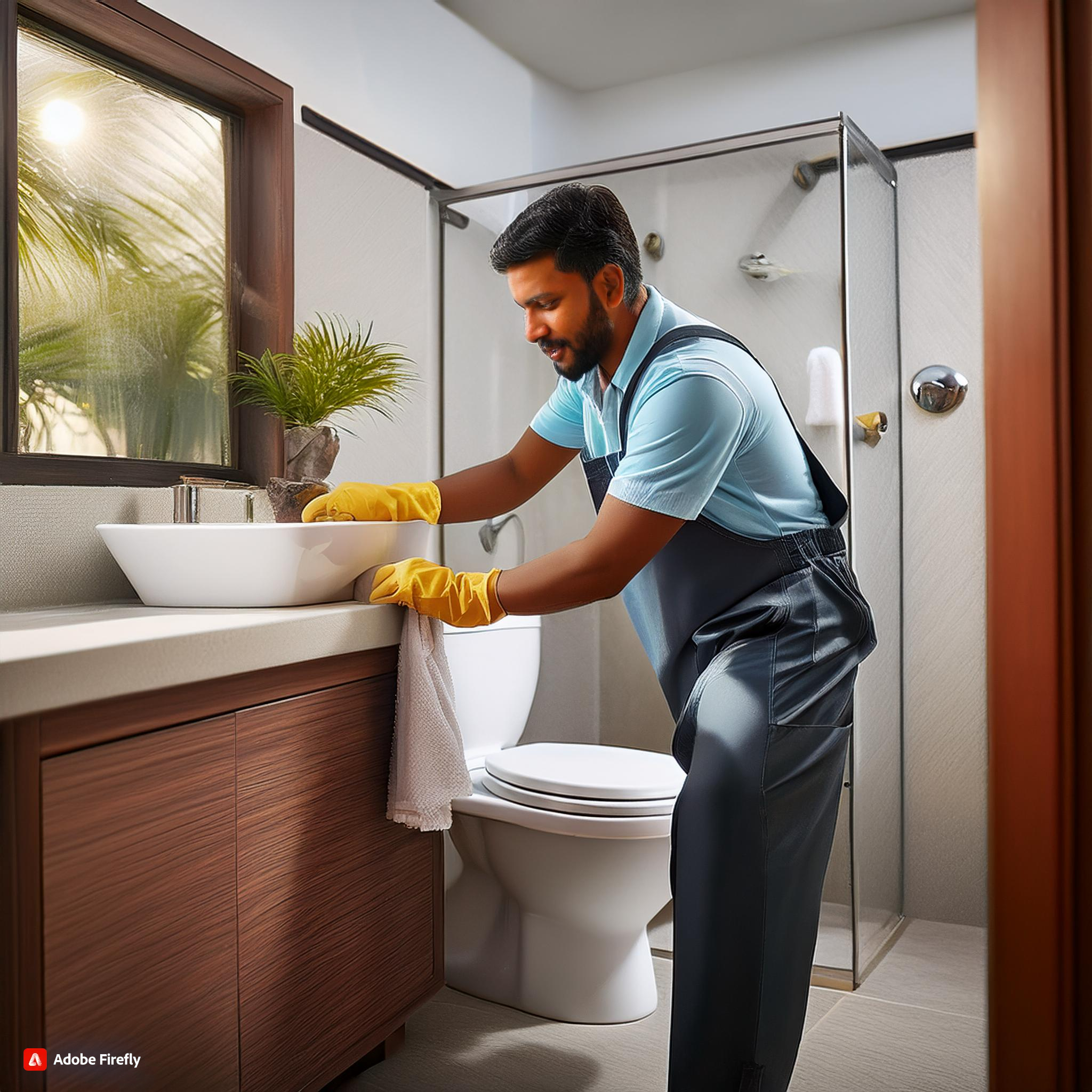 Firefly indian home service man cleaning a toilet and bathroom 81150