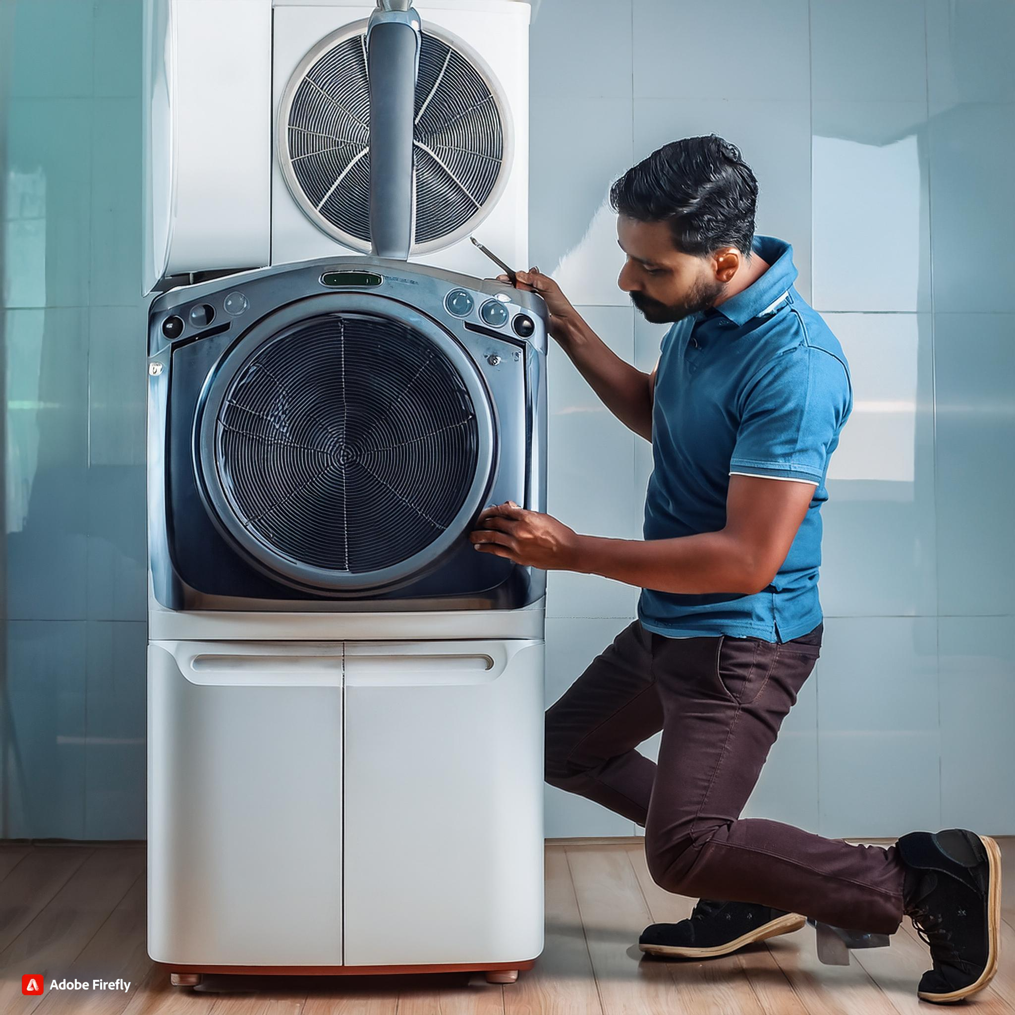 Firefly indian man installing a television, washing machine, dish antenna 9785